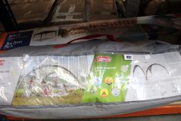 A Coleman 3.65 x 3.65 event shelter and a Smartsun 3m x 3m California style gazebo.