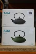 Four boxed as new Bredemeijer Asia Xilin Cast Iron Teapots 1.25ltr (3 black and 1 green).