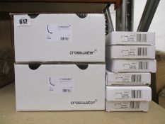 Two as new Crosswater clack waste and fillers in chrome (440044) and Six as new 340mm Shower wall