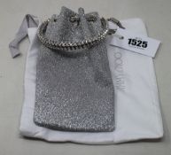 An as new Jimmy Choo Bon Bon crystal-embellished satin top-handle bag in glitter silver (No tags but