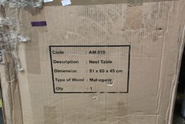 A Wayfair Rosalind Wheeler Berkshire 3 piece solid wood nest of tables in mahogany.