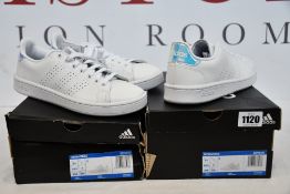 Five pairs of women's as new Adidas Advantage tennis trainers (2 x UK 6.5, 3 x UK 7, one pair