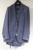 An as new Suit Supply mid-blue checked three piece suit (98/40L - RRP £429).