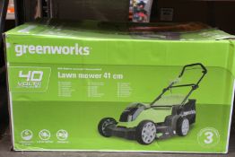 A Greenworks Lawnmower 41cm (40 volt lithium).