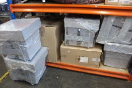 A shelf containing under counter plastic disposable bins (Various sizes).