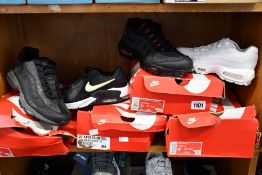 Three pairs of as new Nike Air Max 95 (UK 3, 8.5 and 9) and a pair of Nike Air Max Excee (UK 5).