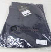 Five pairs of men's as new Sunderland of Scotland waterproof golf trousers (S, M, L, XL, XXL).