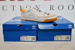 Five pairs of men's as new Adidas Rod Laver tennis trainers (3 x UK 10.5, UK 11, UK 12).