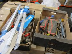 Two boxes of assorted pre-owned tools and five item of as new Silverline tools.
