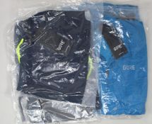 Two as new Gore Wear C3 sphere blue jerseys (Medium/Small), two as new Gore Wear orbit blue 2 in 1