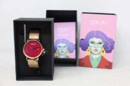 A women's as new Coluri Pankhurst watch in scarlet (RRP £139).