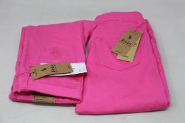 Five pairs of girls as new Ralph Lauren Bridghamptom pink trousers (Sizes 7, 8, 10, 14, 16).