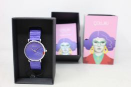 A women's as new Coluri Kahlo watch in violet (RRP £139).