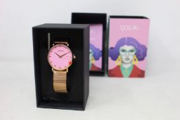 A women's as new Coluri Kahlo watch in rose (RRP £139).