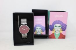 A women's as new Coluri Pankhurst watch in scarlet (RRP £139).