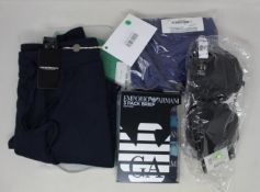 As new Emporio Armani clothing/accessories; lounge trousers (L), three pack of cotton briefs,