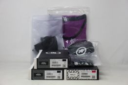 Assorted as new Assos cycling clothing/accessories; two Trail short sleeve jerseys (XLG), an UMA
