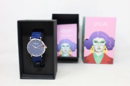 A women's as new Coluri Kahlo watch in navy (RRP £139).