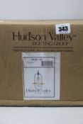 A boxed as new Hudson Valley Lighting SMYTH dark bronze pendant.