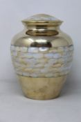 A mother of pearl brass adult urn (SE BU1054).