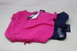 Five items of girls as new Ralph Lauren clothing; two tier dresses in navy (Size 7) and three tie