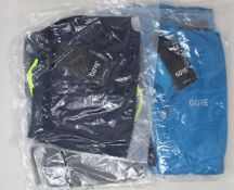 Two as new Gore Wear C3 sphere blue jerseys (Medium/small), two as new Gore Wear black 2 in 1 shorts