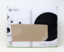 A boxed as new Microsoft Xbox Series S 512GB All Digital Console in White (Box damaged, sealed).
