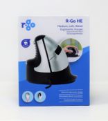 A boxed as new R-GO HE Ergonomic Mouse (Medium, Left Handed, Wired) (M/N: RGOHELE).