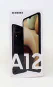 A boxed as new Samsung Galaxy A12 SM-A125F/DSN 64GB in Black (Box sealed) (Checkmend report ID: