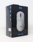A boxed as new Logitech G Pro X Superlight Wireless Gaming Mouse in White (Box sealed, some damage