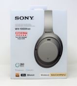A boxed as new pair of Sony WH-1000X M3 Wireless Noise-Cancelling Headphones in Silver (Box