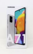 A boxed as new Samsung A71 SM-A715F 128GB in Haze Crush Silver (Box sealed, some cosmetic damage