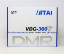 A boxed as new Vitai VDG-360 Digital Two-Way Radio with earpiece, battery, charging dock and UK