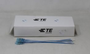 A pack of 100 TE Connectivity B-040-22-N Solder Sleeve with lead, Transparent Blue Coaxial