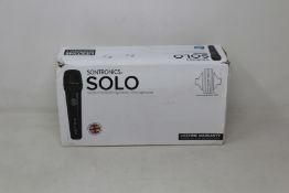 A boxed as new Sontronics Solo Supercardioid Dynamic microphone.