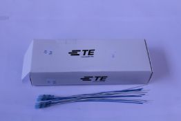 A pack of 100 TE Connectivity B-040-22-N Solder Sleeve with lead, Transparent Blue Coaxial