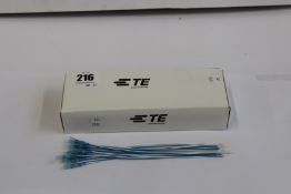A pack of 100 TE Connectivity B-040-22-N Solder Sleeve with lead, Transparent Blue Coaxial