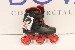 A pair of Powerslide Next Black Red 110 inline skates (Size 6.5-7).