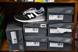 Six pairs of children's as new New Balance 997 trainers (5 x UK 3, 1 x UK 4).