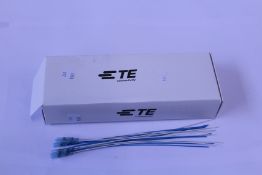 A pack of 100 TE Connectivity B-040-22-N Solder Sleeve with lead, Transparent Blue Coaxial