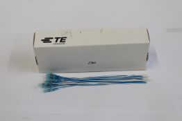 A pack of 100 TE Connectivity B-040-22-N Solder Sleeve with lead, Transparent Blue Coaxial