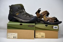 A pair of men's as new Keen Targhee II Mid (UK 10) and Targhee III open toe sandals (UK 9).