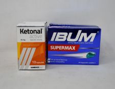 A large quantity of Ibum Supermax Ibuprofenum liquid capsules and Ketonal Active Ketoprofenum