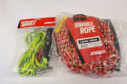 Four as new Jobe 2-person towropes, an as new Jobe bungee extension, two as new water sports bridles
