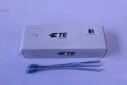A pack of 100 TE Connectivity B-040-22-N Solder Sleeve with lead, Transparent Blue Coaxial
