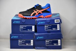 Four pairs of men's as new Asics Gel-Lethal MP 7 trainers (UK 6.5, 8.5, 9, 12).