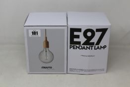 Three boxed as new Muuto E27 pendant lamps by Mattias Stahlbom (Two in nude and one beige/rose).