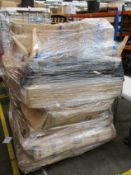 A pallet of flatpack furniture and related items.