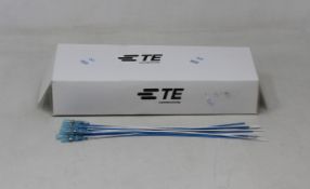 A pack of 100 TE Connectivity B-040-22-N Solder Sleeve with lead, Transparent Blue Coaxial