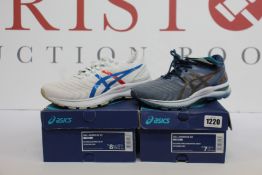 Two pairs of men's as new Asics Gel-Nimbus 22 trainers (UK 6, 7.5).